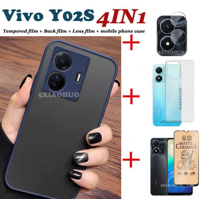 4in1-vivo-y02s-เคสโทรศัพท์-skin-sensation-scrub-เลนส์ป้องกันเคสโทรศัพท์กันกระแทก-ฟิล์มเซรามิคอ่อน-ฟิล์มเลนส์-ฟิล์มด้านหลัง