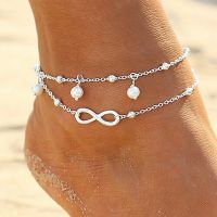 Bohemian Heart Infinity Anklet Bracelet Set 2Pcs Pearl Shell Dolphin Women Bracelet Anklets Fashion Barefoot Chain Jewelry