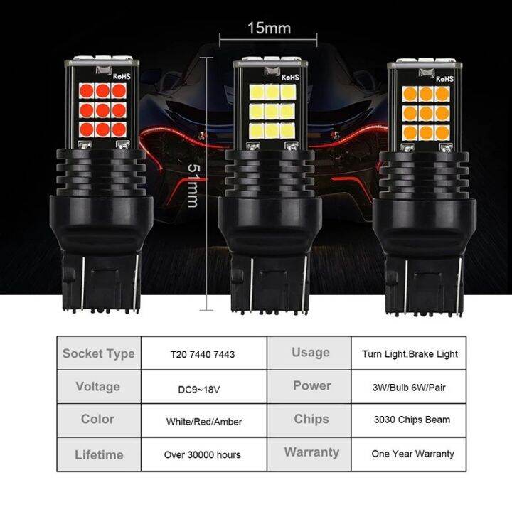 เปลี่ยนรถของคุณให้เป็นเครื่องหมุนศีรษะด้วยหลอดไฟเบรคไฟ-led-ท้ายรถ-t20-7443จำนวน2ชิ้น