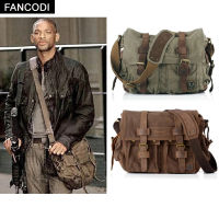 TOP☆FANCODI I AM LEGEND Will Smith military Canvas + Genuine leather Men Messenger Bag Canvas Shoulder Bag Men Crossbody Bag Male Sling Casual Bag Vintage M318