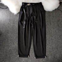 ? Original Homemade Thin Draping Black Warrior Pants Mans Belt Design Wide Leg Suit Pants Versatile Ruan Handsome Casual Pants Ice Silk