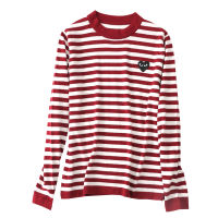 New Womens Pullover Sweater Love Embroidery Striped Sweater Pure Cotton Long Sleeve Knit Pullover