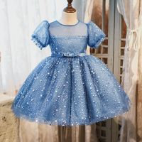 【CW】 Toddler Baby Sequin Tutu Gown Newborn 1 Year Birthday Fluffy Babe Puff Sleeve Weddings