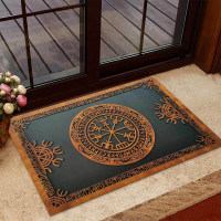 CLOOCL Viking Norse Mythology Doormat Decor 3D Print Viking Symbol Floor Door Mat Non-Slip Soft Flannel Carpet Hallway Bedroom