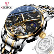 CHENXI Đồng hồ nam rỗng bánh đà mặt trời trăng sao đèn chiếu đêm Chống