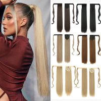 My-Diva 22Inchs Long Straight Synthetic Ponytail Hair Extension Heat Resistant Wrap Around Chip-in Black Pony Golden Fake Hair Wig  Hair Extensions  P