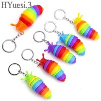 Mini Fidget Slug Keychain Cute 3D Rainbow Stretch Caterpillar Shape Anxiety Stress Reliever Toy For Women Kids Bag Decor Gifts