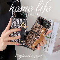 เคส Samsung Galaxy Z Flip 5 Z Flip 4 Z Flip 3 5G เคสหนังพร้อมขาตั้งที่วางสายคล้องมือเคสครอบคลุมกันกระแทกป้องกันฮาร์ดพีซีกันกระแทกเนื้อด้านแบบบางพิเศษสำหรับ Samsung Z Flip 5 2023