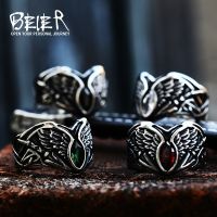 [Xixi ornaments] BEIER แหวนเพทายหลากสีปีกนางฟ้าเหล็กกล้าไร้สนิมทันสมัยไม่เหมือนใครแฟชั่น BR8-951เครื่องประดับขนนก