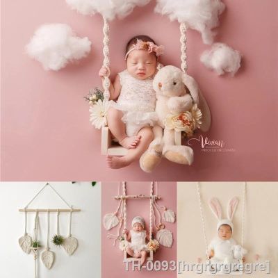 ☋ hrgrgrgregre Recém-nascido Fotografia Adereços Boho Tema Set Balanço de fundo Coelho Nuvens Fotografia Photoshoot Estúdio Bebê