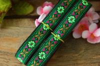 [HOT!] wide 2cm 20yards/lot Polyester Woven Jacquard Ribbon black background green flowers for curtain and clothing accessory LS 2308