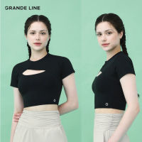 ~ [GRANDE Line] ชุดเสื้อครอปท็อป แขนกุด ปิดอากาศ ไม่สมดุล สไตล์เกาหลี สําหรับใส่เล่นโยคะ ฟิตเนส ยิม