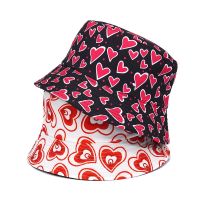 【YF】 2023 Summer Unisex Harajuku Bucket Hat Women Men Heart Print Fishing Fisherman Autumn Beach Panama Cap Fashion