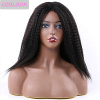 14 Inches Short Yaki Straight Wigs for Black Women Afro Kinky Curly Wig Middle Part Ombre Synthetic Kinki Straight Yaki Hair Wig