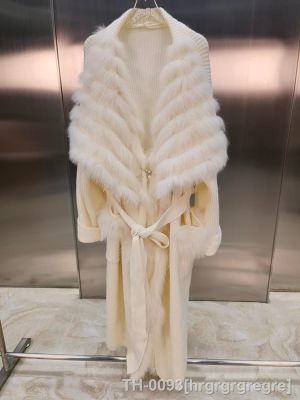✾✘ hrgrgrgregre Casaco de malha pele branca real para mulheres moda feminina suéter longo jaqueta malha comprimento 112cm outono