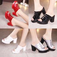 ℗ Women High Heels Slippers With Square Heels 5Cm - CG501