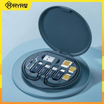 RYRA 60W ชุดสายข้อมูลกล่องเก็บของชาร์จเร็วสายข้อมูลมัลติฟังก์ชั่พร้อมเรียกคืนหมุดปักการ์ดกล่องเก็บของตัวเก็บข้อมูลโทรศัพท์