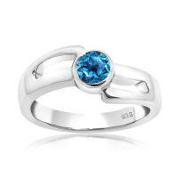 CHRISHA_แหวนเงินแท้ 925 ประดับพลอย สวิส บลูโทแพซ สีฟ้า (Swiss Blue Topaz) เคลือบด้วยทองคำขาว