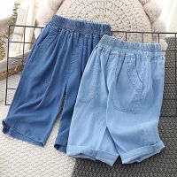 Silk cotton denim children ultra-thin day 7 minutes of pants 2023 boys shor儿童超薄天丝棉牛仔七分裤2023男童休闲潮短裤中大童沙滩中裤sy4711