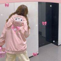 ของขวัญน่ารัก Sanrio Kuromi Mymelody Cinnamoroll คริสต์มาสสาวน้ำขึ้นน้ำลงมีซิปเสื้อโค้ทเสื้อฮู้ดทรงหลวมหนา