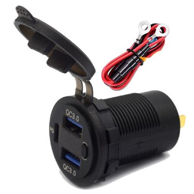 40W PD Type-C Car Charger Switch 24W QC3.0 USB Quick Charger Waterproof Charger Power Delivery Voltmeter with 60cm Cable