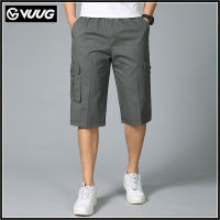 VUUG Cropped Pants Men S Multi-Pocket Loose Large Size Dad S Summer Cotton Casual Pants กางเกงขาสั้นวัยกลางคน