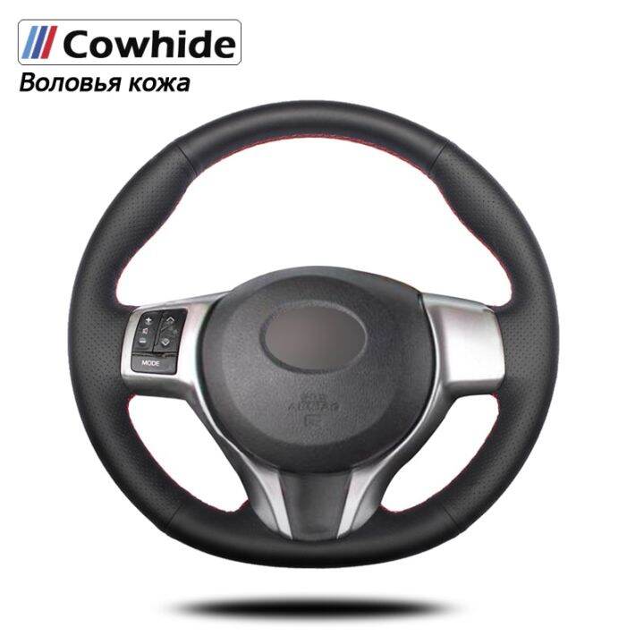 Handsewing Black Genuine Leather Steering Wheel Covers For Toyota Yaris