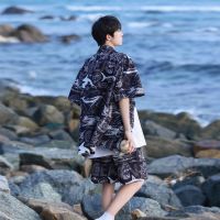 【Ready】? Hawaii vacatn ice silk th casl suit mens summer y brand flower short-sed two-piece set