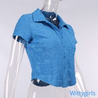 Wittygirlsshop รองเท้ากีฬาแฟชั่น เสื้อคาร์ดิแกนคอวีกระดุมแถวเดียวท็อปส์เซ็กซี่สําหรับผู้หญิง