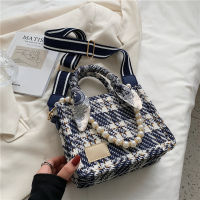 Small Canvas Pearl Scarf Designer Crossbody Bag for Women  Summer Lady Purse and Handbag Trends Luxury Good Quality Totes
