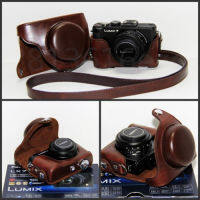 หนัง PU กระเป๋ากล้องฮาร์ดกรณีครึ่งกรณีสำหรับ Panasonic สำหรับ Lumix DMC-LX7 LX7 LX5 LX3 LX-7 LX-3กล้องที่มีสายคล้องไหล่