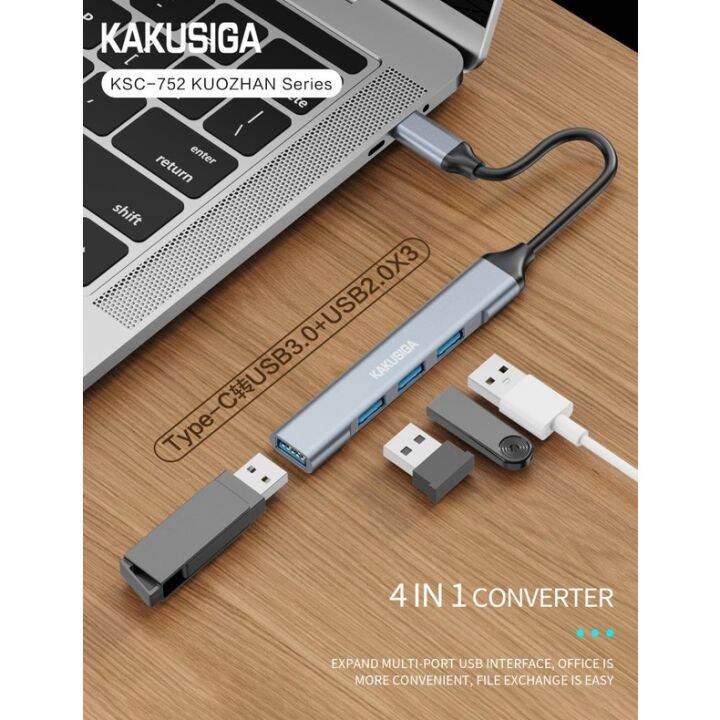 kakusiga-ksc-752-hub-4in1-converter-type-c-to-usb-3-0-usb-2-0-3-dark-color-5gbps-480mbps-9a-usb3-0-5v0-5a-usb2-0