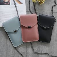 【Lanse store】Cat Ear Transparent Touch Screen Retro Simple Mobile Phone Bag 2020 Women Chain Messenger Bags Small Flap Bag Mini Shoulder Bag