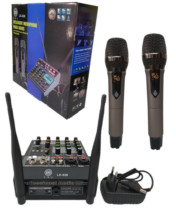 lx-428-มิกซ์เซอร์-ไมค์ลอย-mixer-ปรับแต่งเสียง-2-ช่อง-effectแท้