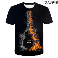 2023 Summer New Summer Music Guitar Cartoon Printed 3D T-shirt Men Women Children Cool Tee Tops Male Streetwear Cool T Shirts Boy girl Kids fashion versatile t-shirt