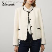 ¤ sdeifhruhvfu Casaco de lã curto feminino retalhamento clássico branco e preto roupas elegantes moda coreana outwear para outono inverno 2023