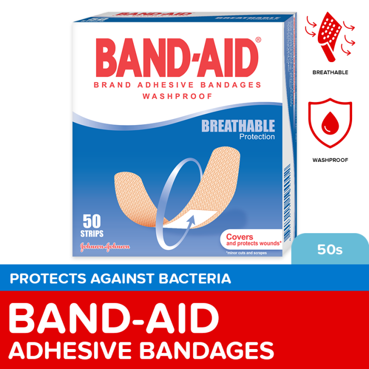 BandAid Adhesive Washproof Bandages 50s First Aid, Wound Care