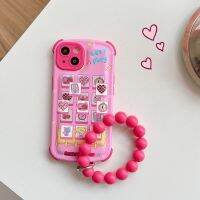 [Disen electronic] Girls Barbie Pink Bracelet Case For iPhone 14 13 12 11 Plus Pro Max Bead Strap Korea Style Soft Silicone Cartoon IPhone14 Cover