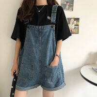 (ร้อน) เสื้อคลุมหลวมๆ Playsuits สั้นสำหรับผู้หญิง Jumpsuit ผ้ายีนส์สไตล์เกาหลีถุงวินเทจกางเกงยีนส์สีฟ้าหลวมกางเกงขาสั้น Y2k หญิงเสื้อผ้า