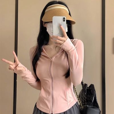 Pink ice silk sunscreen womens summer self-cultivation sports yoga clothing jacket tight tops womens summer 2023 new