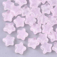 20pc Transparent Spray Painted Glass Beads, Star, Imitation Jelly, Pink, 8x8x4mm, Hole: 0.8~1mm