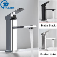 Brushed Nickel Basin Sink Bathroom Faucet Deck Mounted Hot Cold Water Basin Mixer Taps Matte Black Lavatory Sink Tap Crane