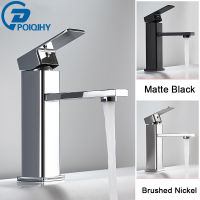 Brushed Nickel Basin Sink Bathroom Faucet Deck Mounted Hot Cold Water Basin Mixer Taps Matte Black Lavatory Sink Tap Crane