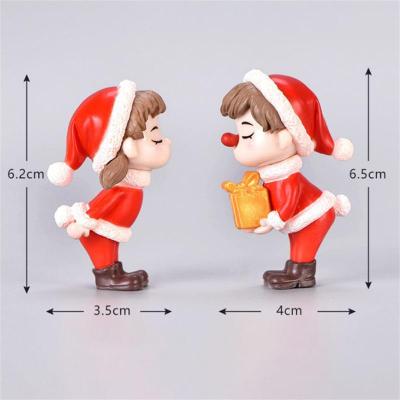 2Pcs Mini Christmas Couple Figure Doll DIY Garden Bonsai Decor Ornament Miniature Figurine People Statue Resin Craft Kid Toy