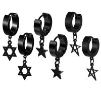 1 3 Pairs Korean kpop Hexagram Star Stud Earrings for Women Men Circle Round Stainless Steel Earring Black Punk Rock Jewelry