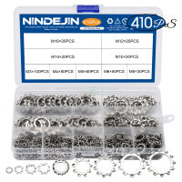 NINDEJIN 410pcsset external tooth lock washer assortment kit 304 stainless steel m3 m4 m5 m6 m8 m10 star lock washer DIN6797A