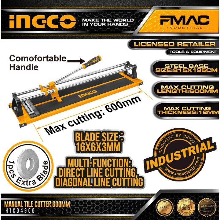 ♚INGCO Industrial Manual Tile Cutter 600mm With 2 pcs Tungsten carbide ...