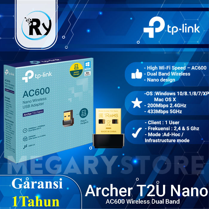 Tp-Link Archer T2U Nano AC600 Penangkap Wifi Wireless Adapter