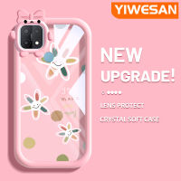 YIWESAN เคสสำหรับ OPPO A15 A35 A15s 4G เคสโทรศัพท์ลายการ์ตูนน่ารักรูปดอกไม้ยิ้มโปร่งใสกันกระแทกสร้างสรรค์เคสเลนส์กล้องถ่ายรูปสัตว์ประหลาดน้อยน่ารักเคสซิลิโคนนิ่มสีสันสดใส