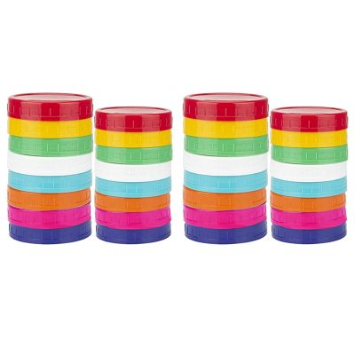 32 Pack Colored Plastic Mason Jar Lids -16 Wide Mouth & 16 Regular Mouth Ball Mason Lids,Anti-Slip Food Storage Caps